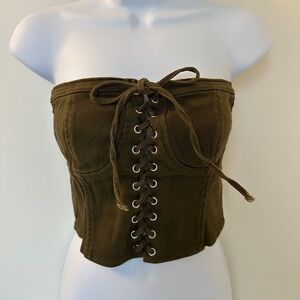 Olive Lace-Up Strapless Crop Top
